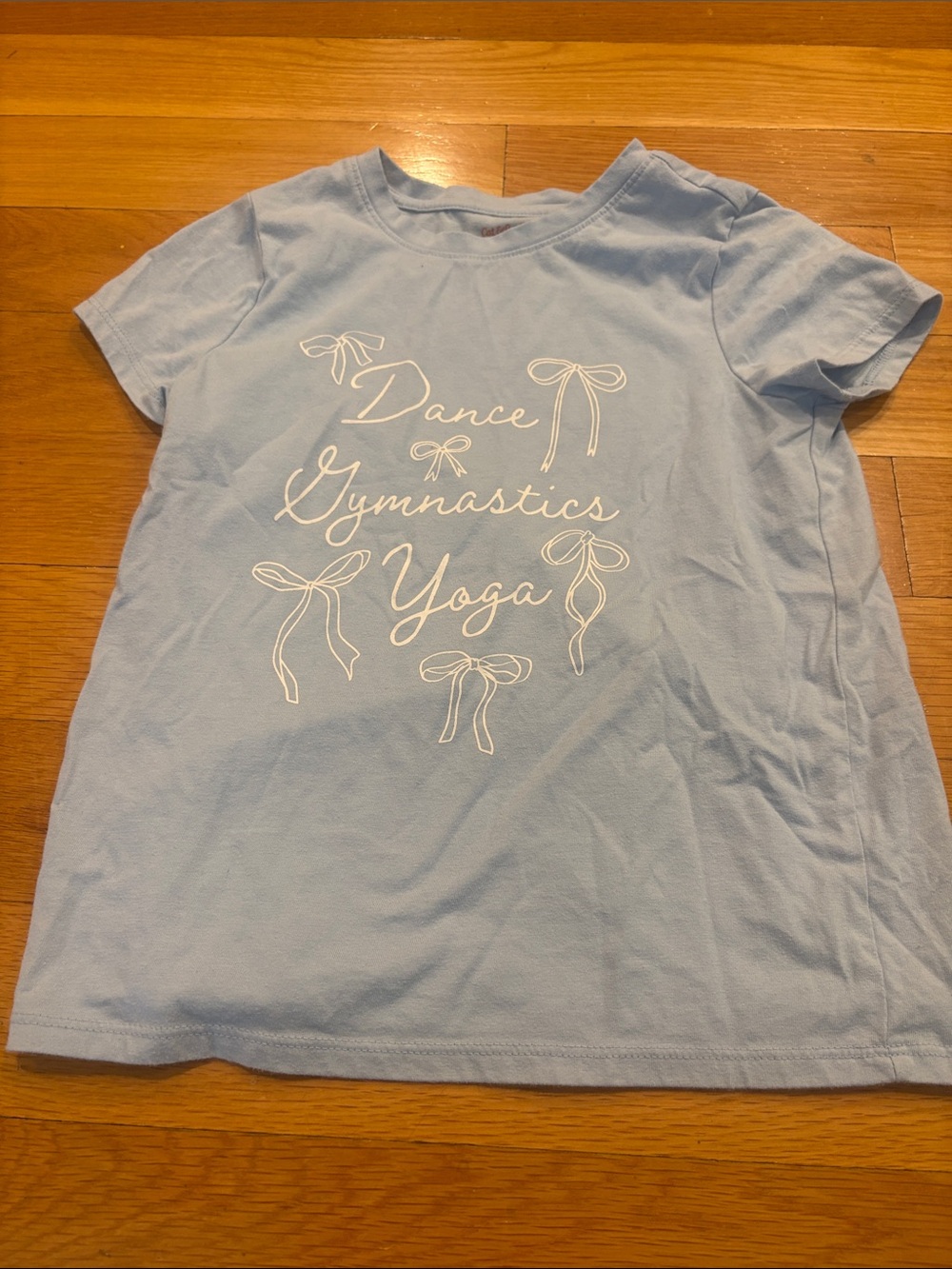 Cat & Jack Light Blue Graphic Tee with Dance Gymnastics Yoga Design